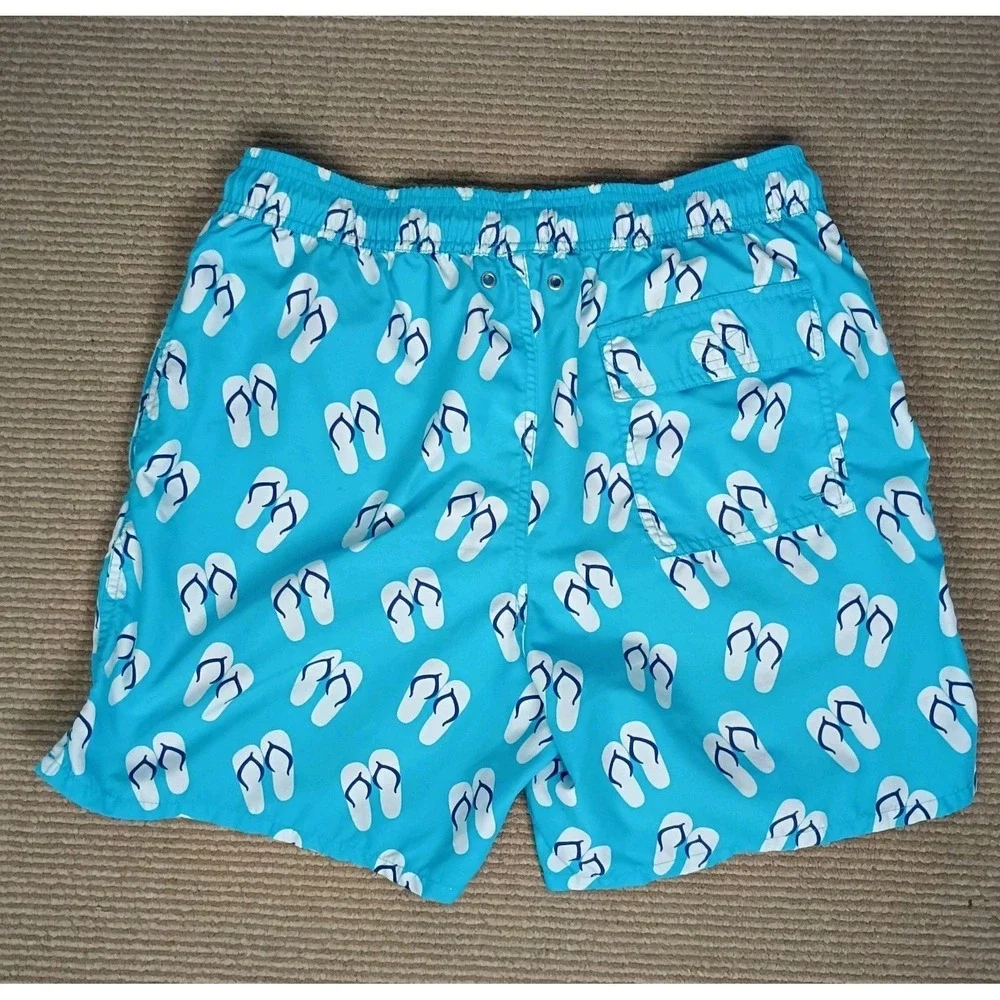 TOM & TEDDY men's flip flop print swim trunks shorts - Scuba Blue Sz M